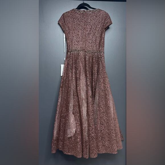 NWT Mac Duggal 20371 Embellished Cap Sleeve A Line Dress 6 Chocolate - Picture 6 of 7
